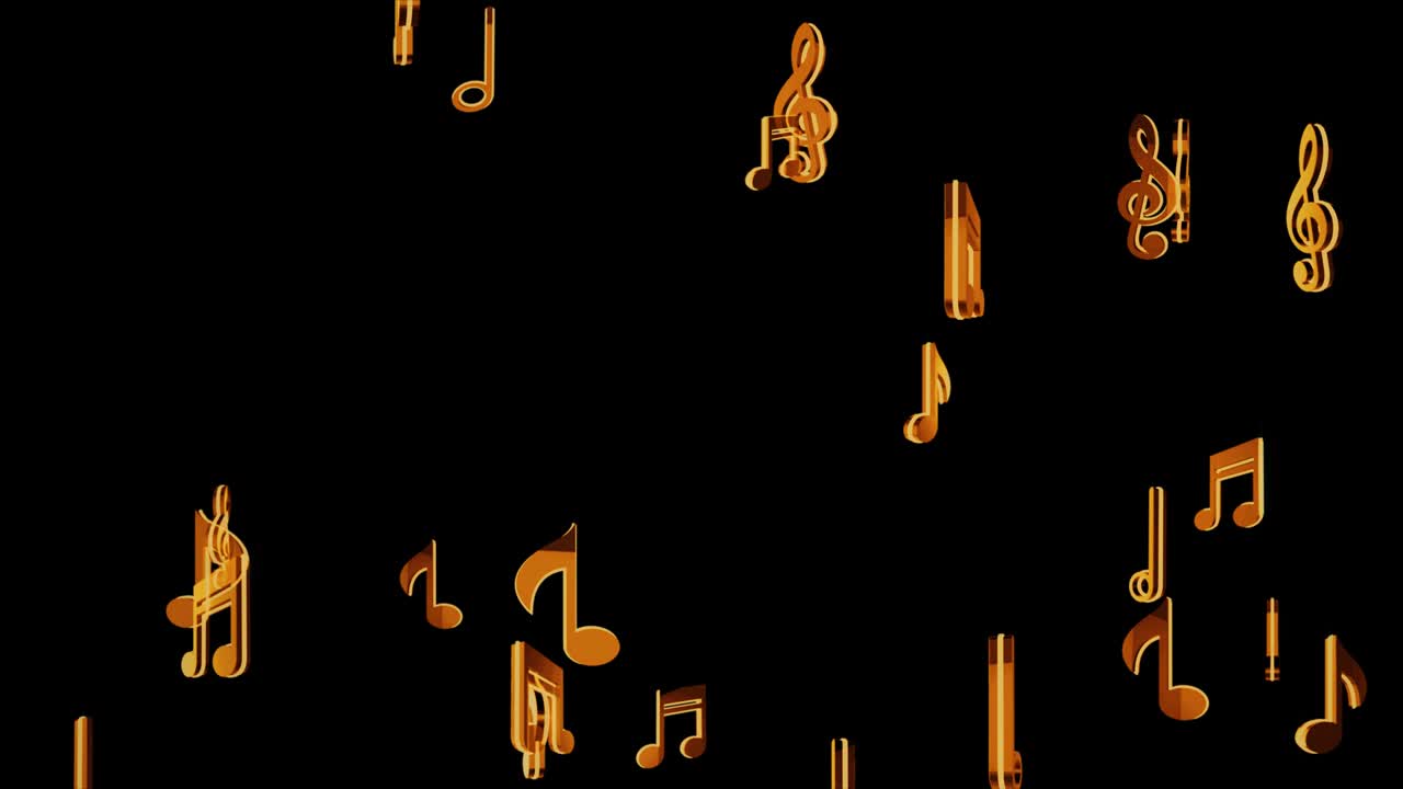 musical Notes flowing flying stream notes on a black music background Loop 3D 4K Animation