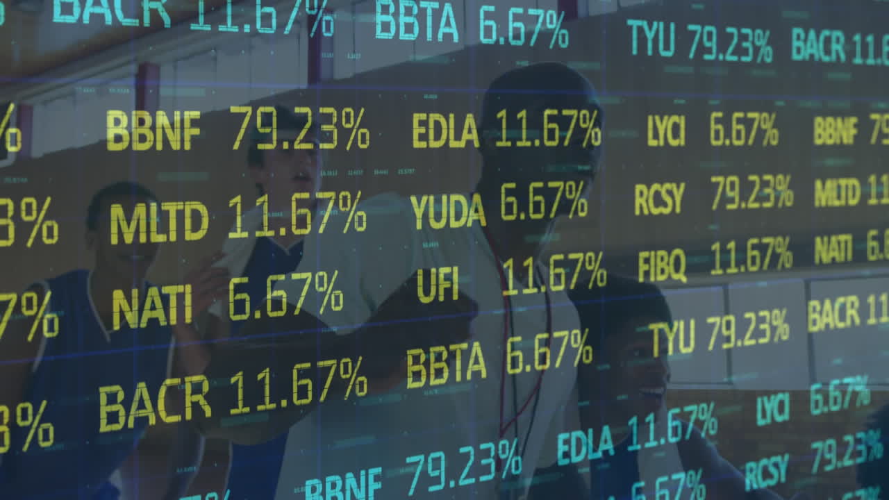 Animation of financial data processing over basketball players