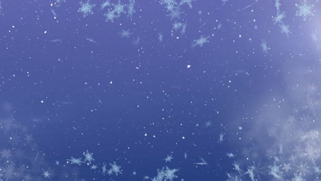 animación de nieve cayendo sobre copos de nieve y estrellas sobre fondo púrpura