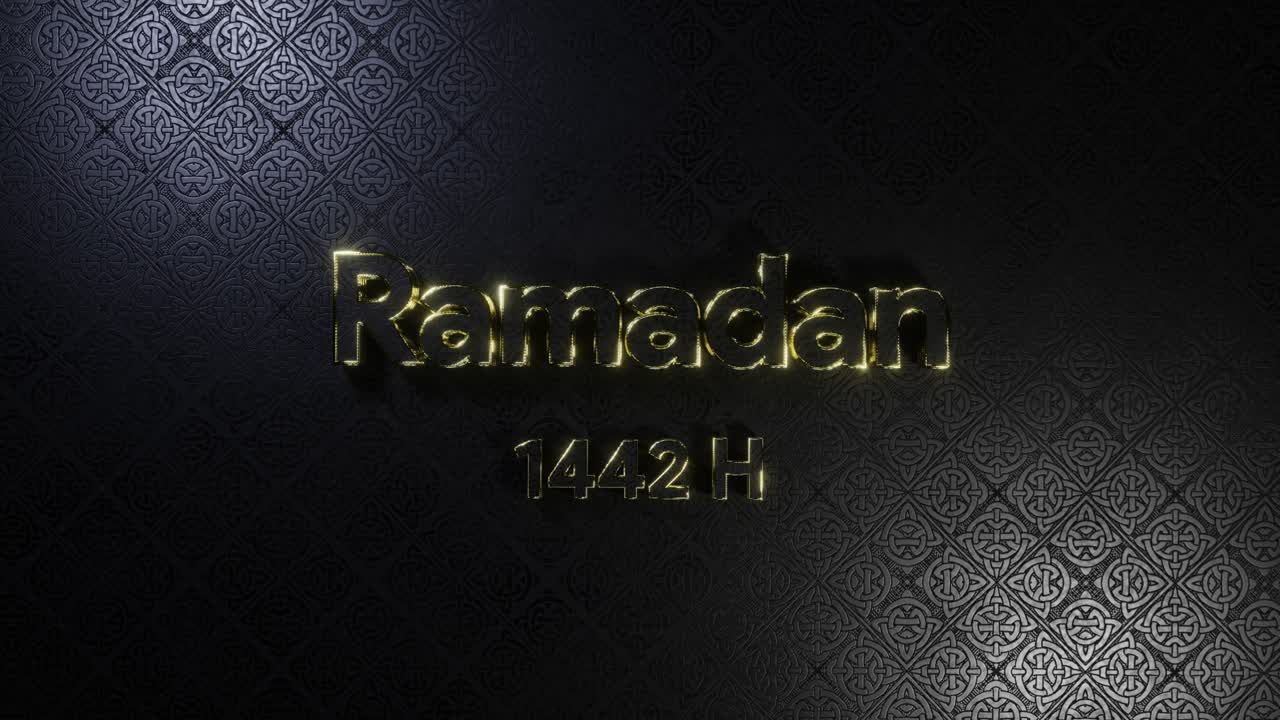 라마단 금색 텍스트, 빛의 효과, 금색, 우아하고 현대적이며 간단합니다. 3d 일러스트레이션 렌더링. 4k 해상도 비디오