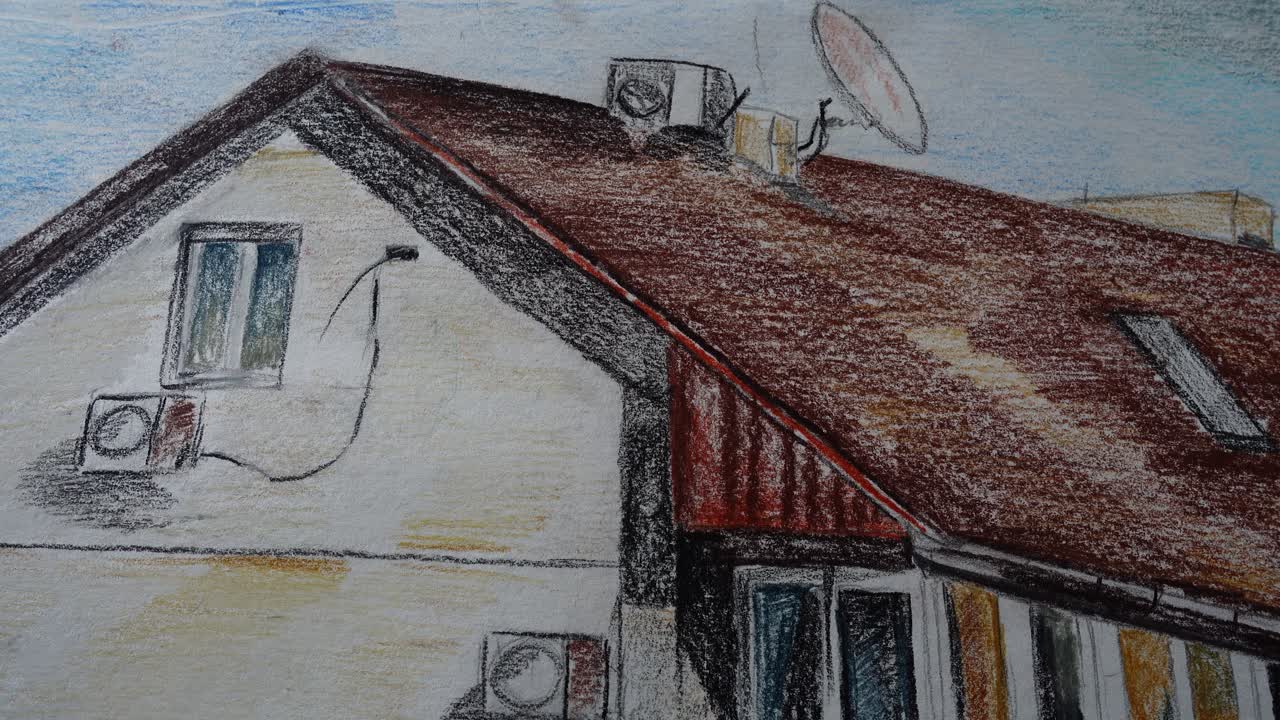 Disegno della casa. Riprese in movimento. Ripresa del disegno