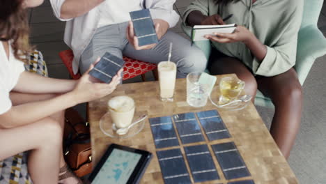 solar energy business meeting digital tablet social network sharing data concept