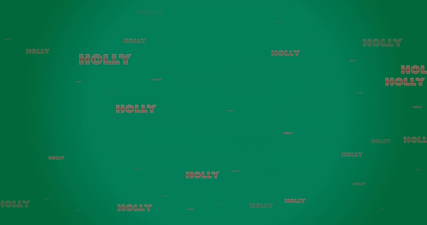 Animation of multiple holly texts at christmas on green background