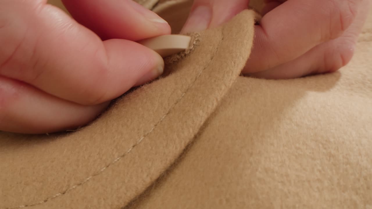 Abbottonare un indumento beige