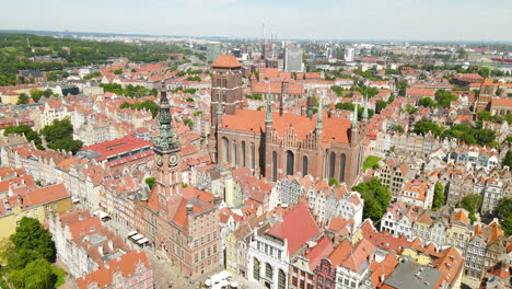 aerial view of historic gdansk main town hall and st