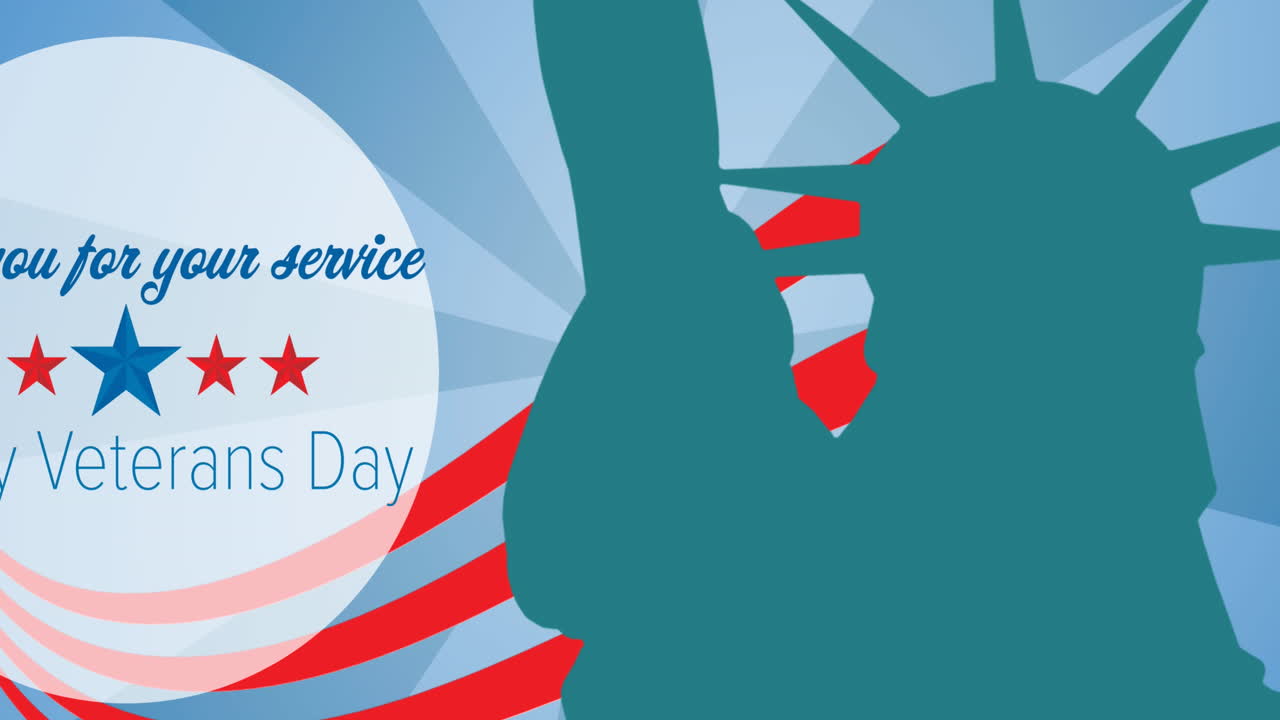 행복한 참전용사 날의 애니메이션 감사합니다 자유의 여신과 미국  ⁇ 발 요소에 대한 텍스트