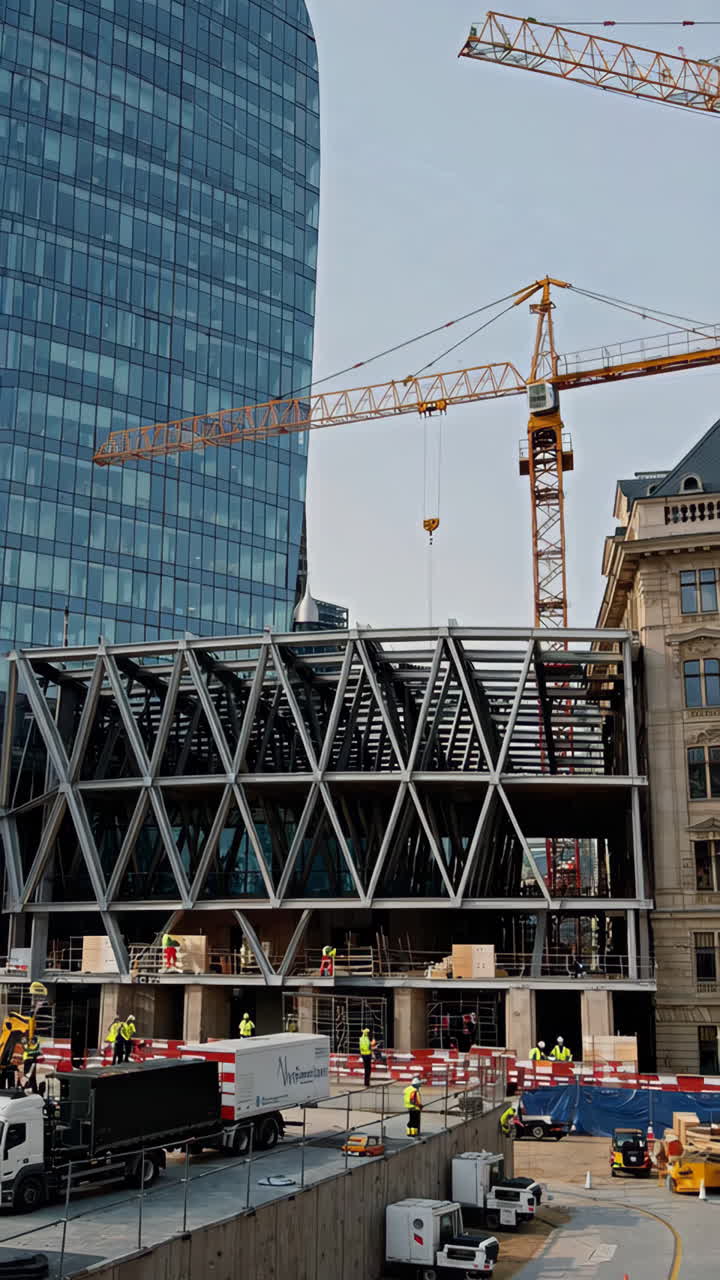 Construction site with crane and modern architecture