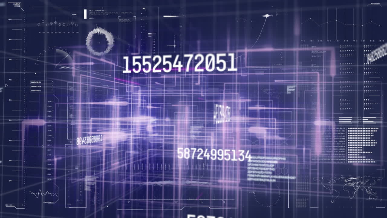 Animation of digital data processing over black background