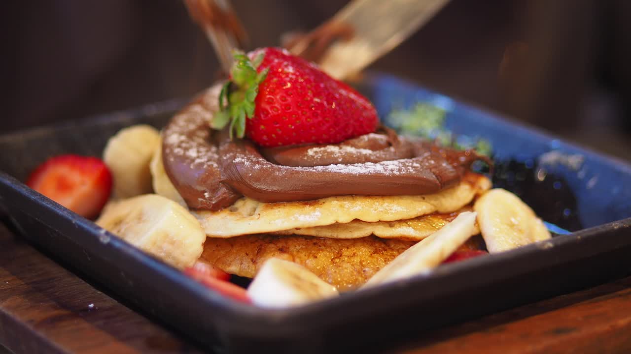 Pancakes with Chocolate, Strawberry and Banana