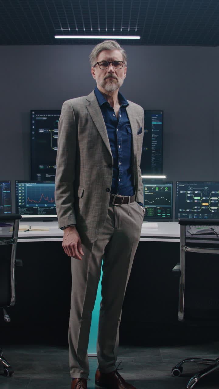 hombre de negocios en una sala de control moderna