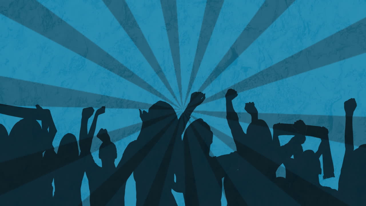 animación de siluetas de personas sobre líneas en fondo azul