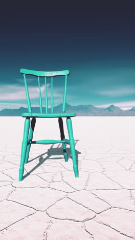 lonely teal chair in a desolate landscape