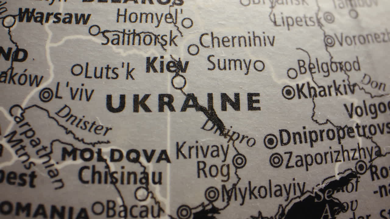 Close-up of a globe showing Ukraine and surrounding countries