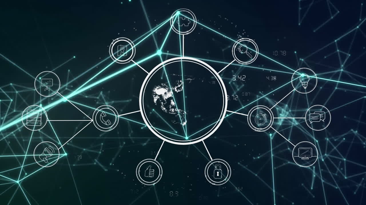 Animation of network of connections and data processing over globe