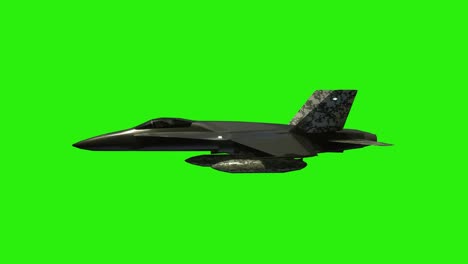 military aircraft on green screen background animation. side view. realistic 3d animation