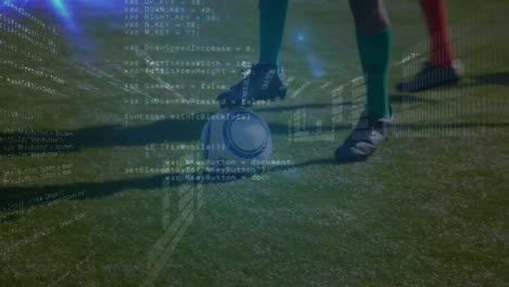 Animation-of-data-processing-over-caucasian-male-soccer-player-playing-at-stadium