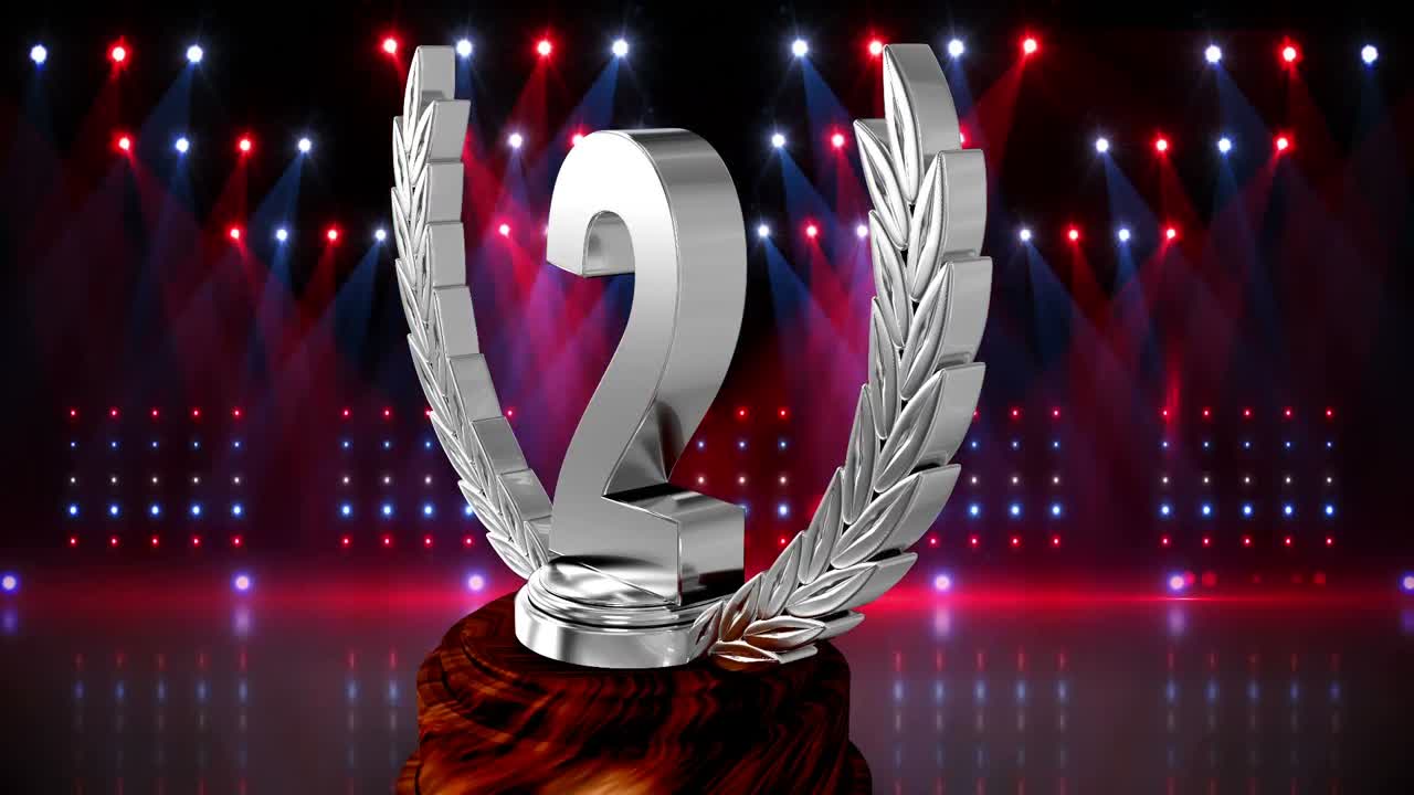 Animation of second place award trophy at floodlit winners' prize giving ceremony