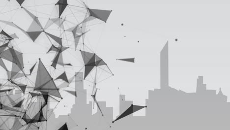 animación de la red de conexiones sobre el paisaje urbano gris sobre fondo blanco