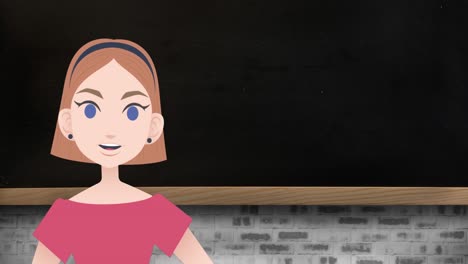 Animation-Des-Frauensymbols-über-Der-Tafel-Auf-Backsteinhintergrund