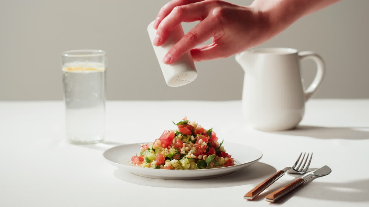 preparando una ensalada saludable