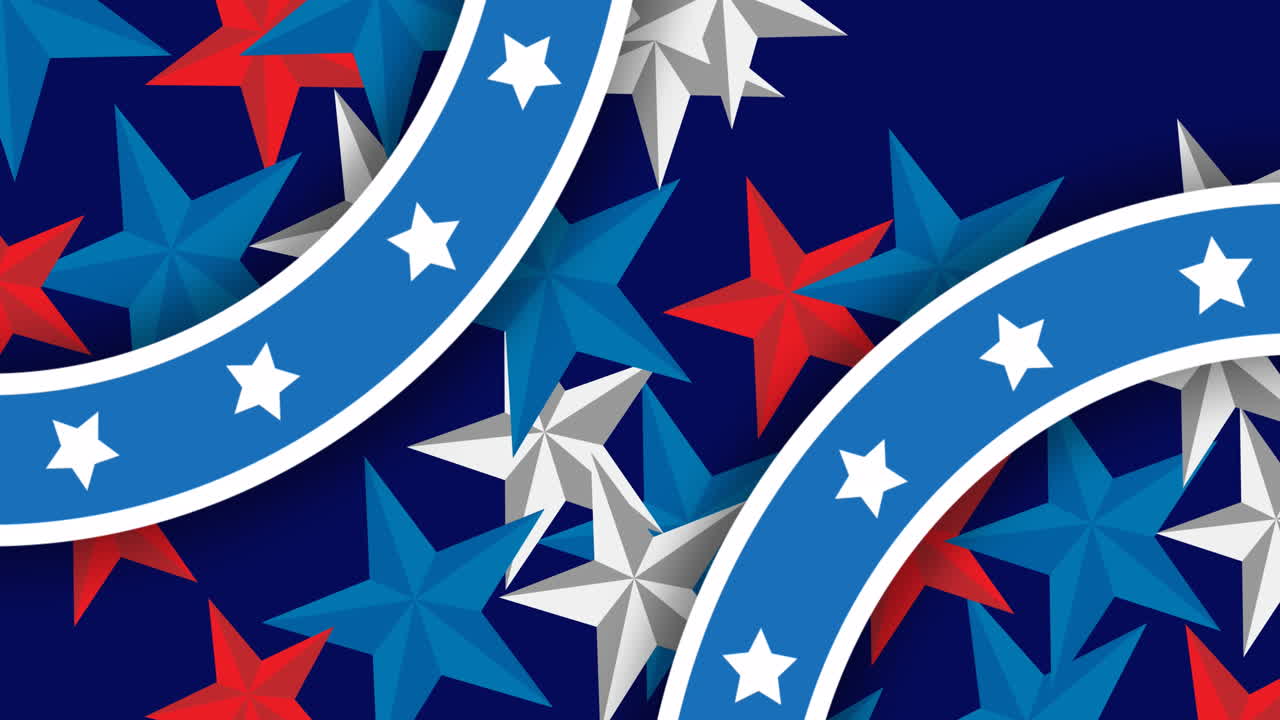 Animation of blue, white and red stars on blue background