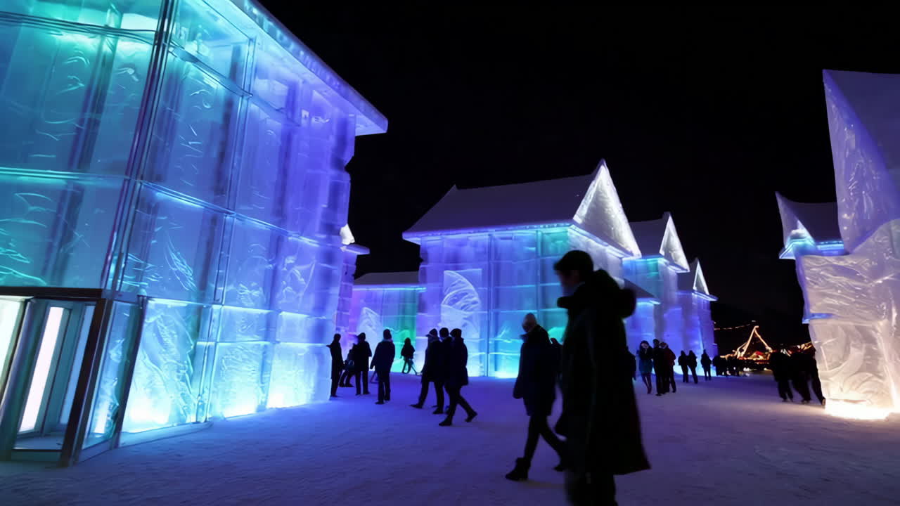 Ice Sculptures Illuminated at Night