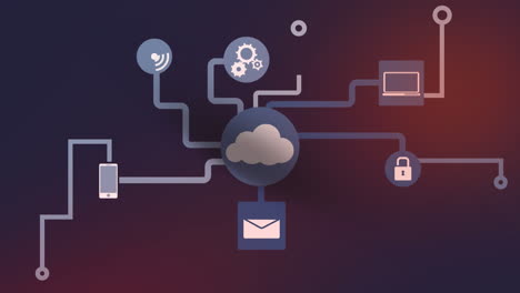 animation of network of connections with icons on black background