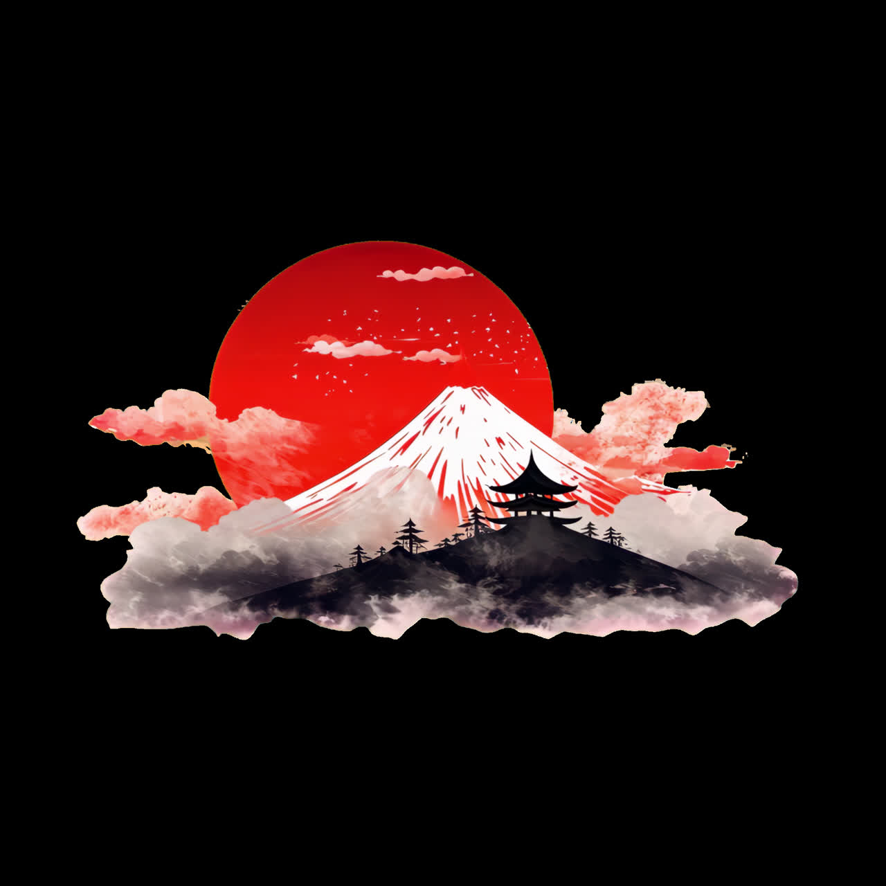 Big ocean wave with sun poster in japanese style vector