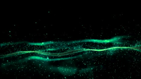 hi- tech digital green color wave particles flow motion background