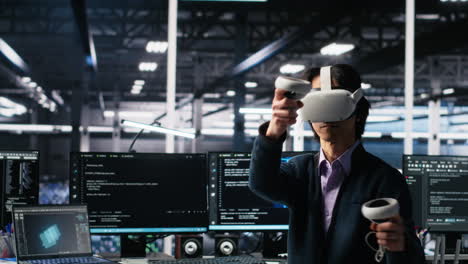data center engineer using virtual reality, managing ai systems
