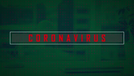 Coronavirus-text-banner-against-rows-of-multiple-dots-against-empty-room