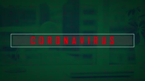 pancarta de texto de coronavirus contra filas de puntos múltiples contra una habitación vacía