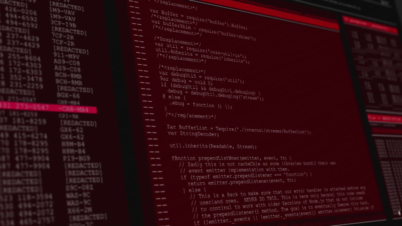 animación del procesamiento de datos en pantallas de computadora rojas