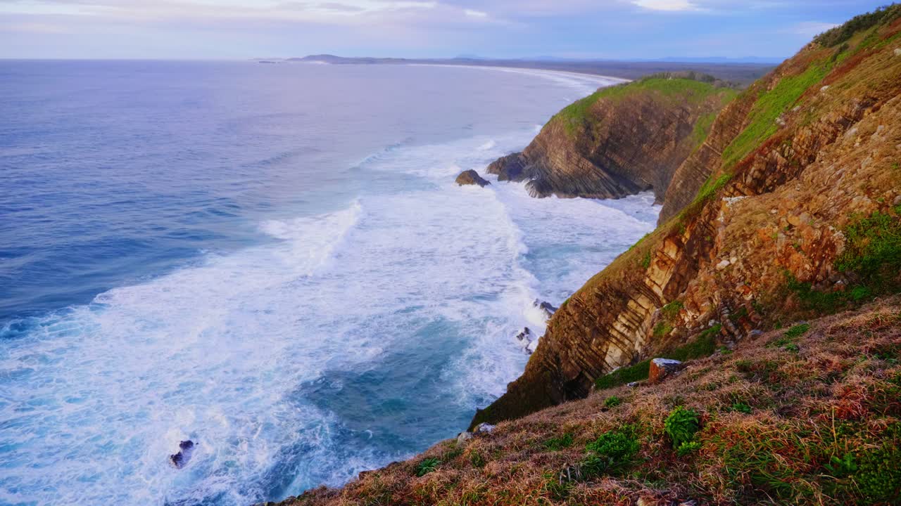 Splashing Wave On Rocks And Cliffs At Crescent Head - Surfing Destination During Summer In Sydney, Australia