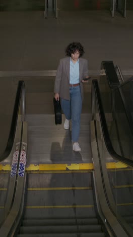 woman on an escalator