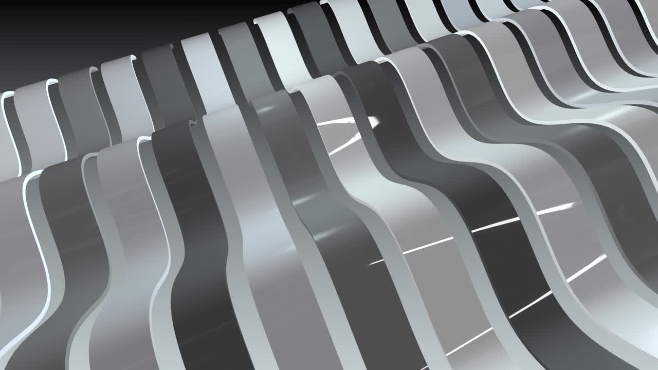 una fila de rayas grises con movimiento de onda y reflexiones. fondo 3d.