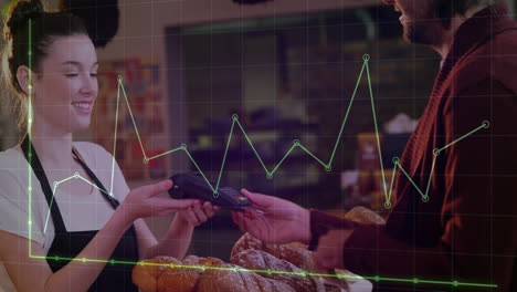 animación del procesamiento de datos financieros sobre diversas personas que pagan con tarjeta de crédito.