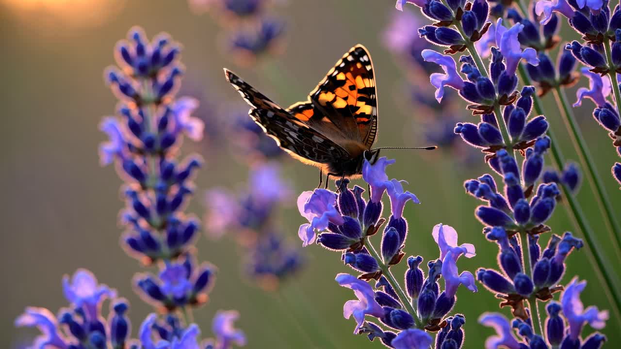 Vibrante farfalla su fiori di lavanda viola. Farfalla e lavanda in armonia. Primo piano