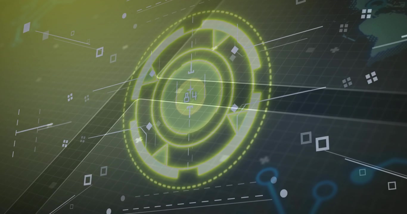 Brugerflade vises, der viser en roterende ring, stigende tal og drivende ikoner, der visualiserer dataflow.