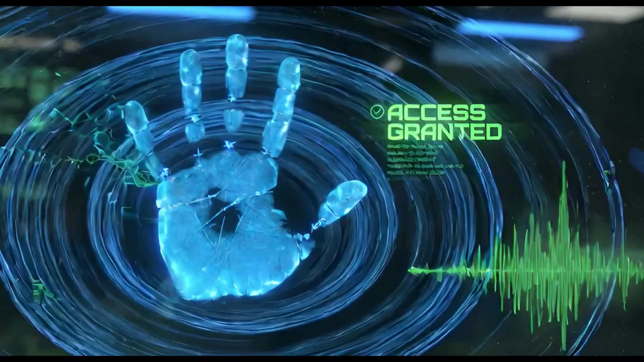 Futuristic Biometric Handprint Scan with Access Granted Message