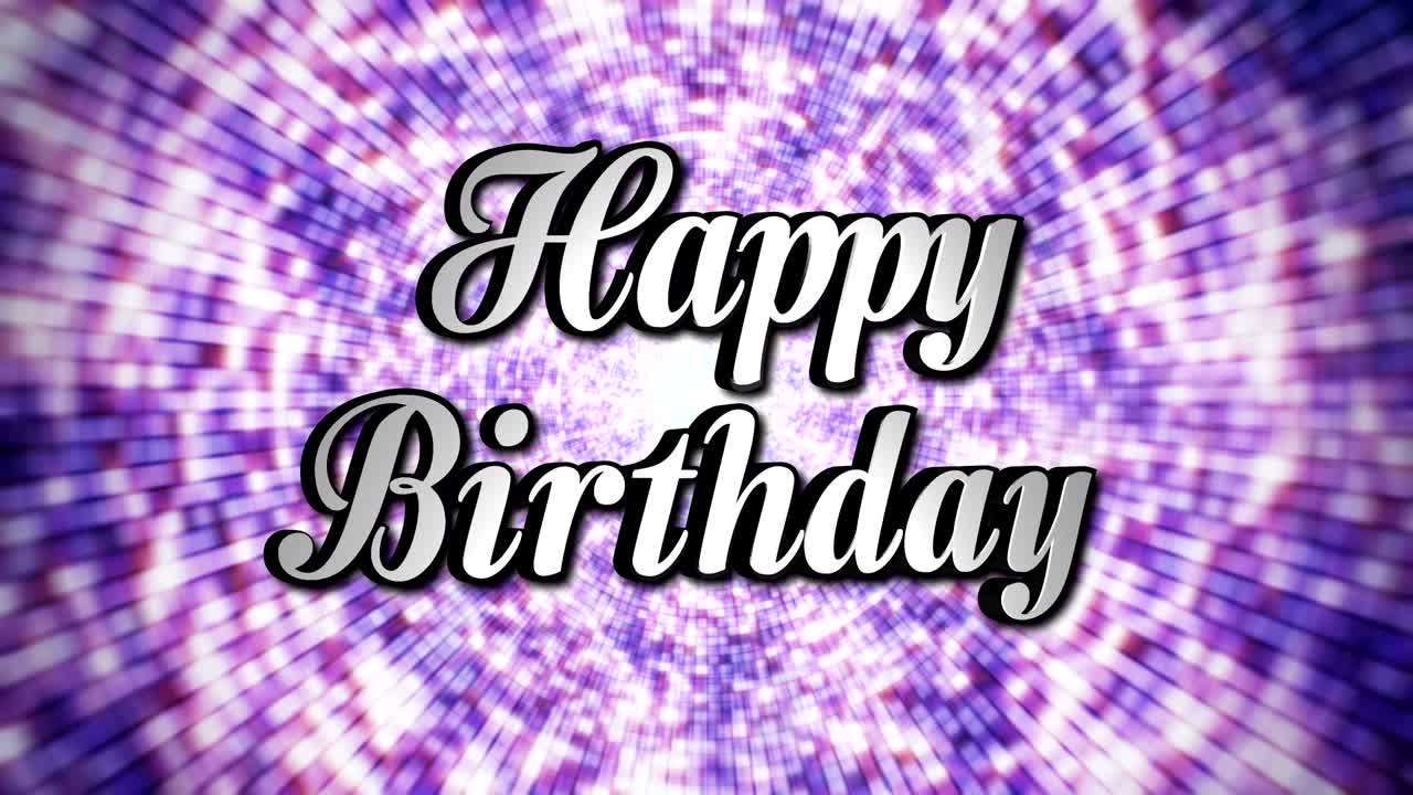 feliz cumpleaños animación rotación texto y fondo de baile discoteca, con canal alfa, bucle