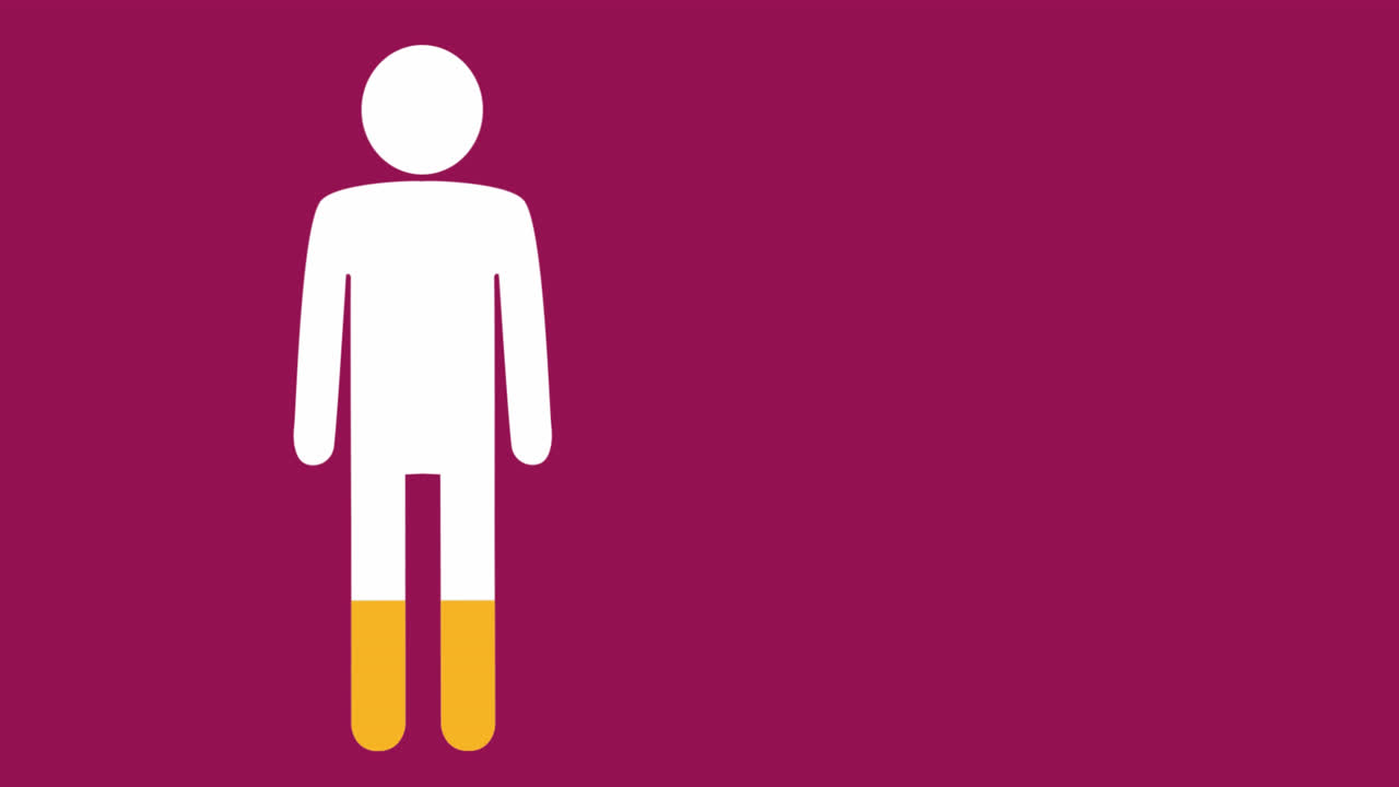 animación de una figura humana que se llena de amarillo sobre fondo rojo