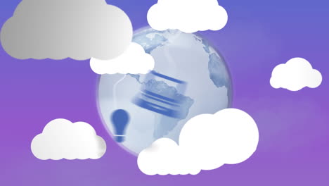 animación de nubes e iconos digitales en todo el mundo