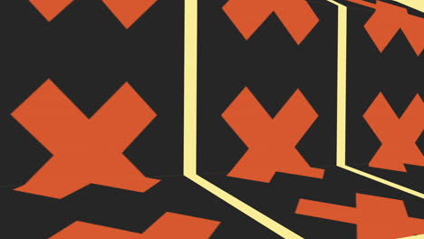 Geometric-art-x-shaped-orange-and-black-rectangles-on-black-background