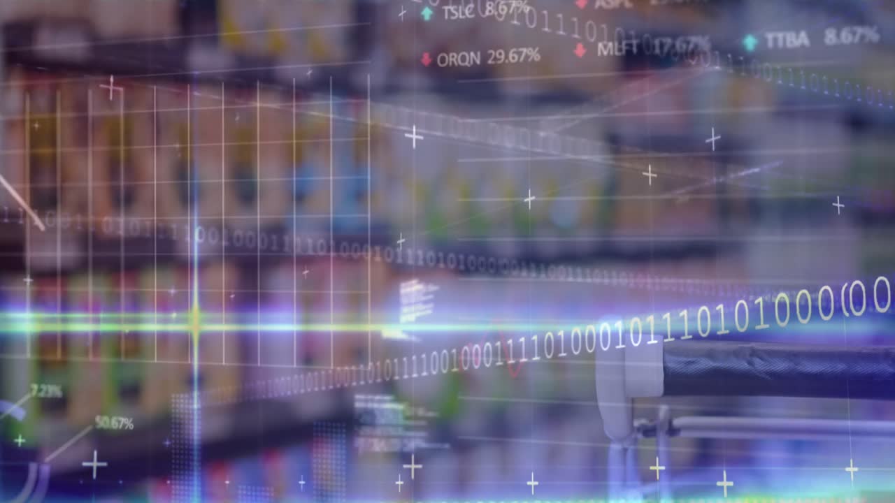 가게에서 트롤리 위에 데이터 처리의 애니메이션