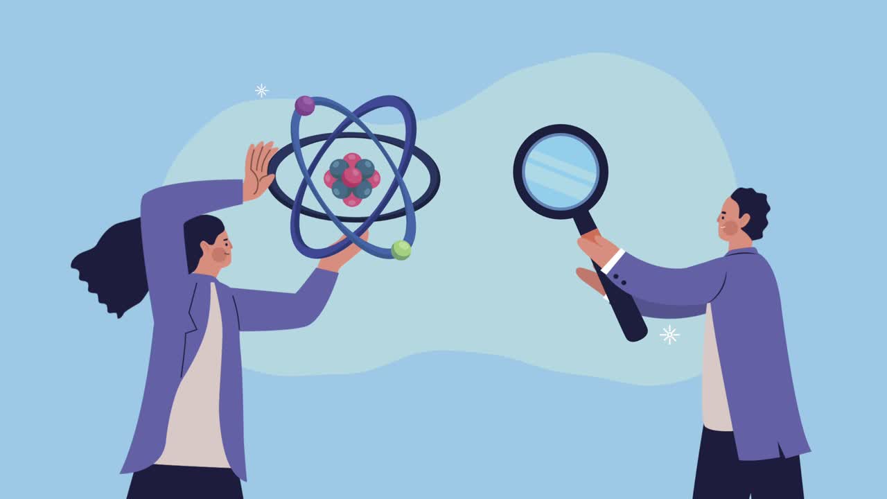 scientists couple with atom and magnifying glass