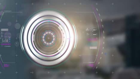 animación del procesamiento de datos y el escaneo del alcance sobre el fondo fuera de foco