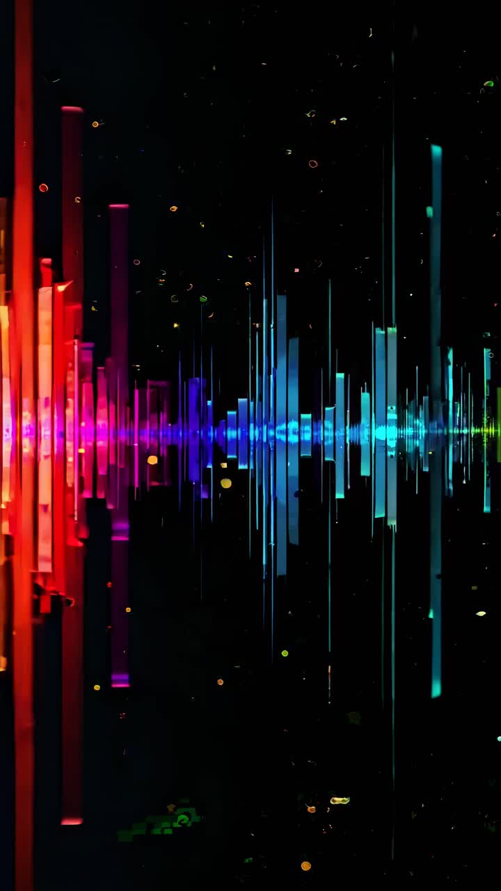 Abstract video concept with vertical light bars in warm colors on a black background
