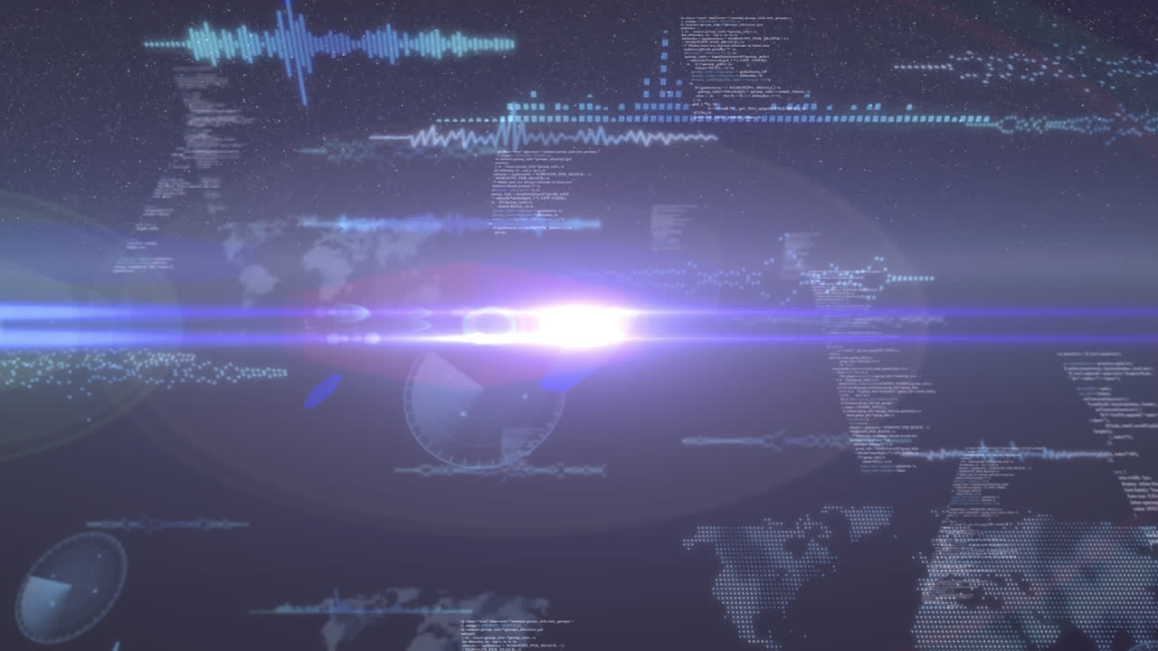 animación del procesamiento de datos y el escaneo del alcance sobre fondo negro