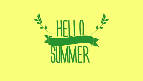 hello summer with green flowers on yellow gradient